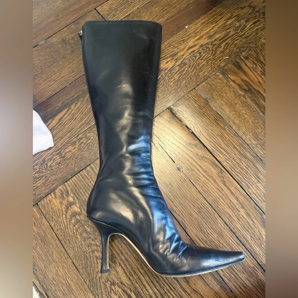 Jimmy Choo Black Leather Knee High Pointed Toe Boots size 34 - Picture 4 of 10
